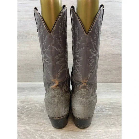 Vintage USA Made Grey Men's Textured Leather Gray Shaft Western Cowboy Boots 10